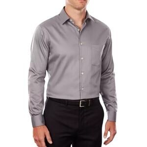 Van Heusen Lux Sateen Gray Dress Shirt Regular Fit Size 15.5 32/33